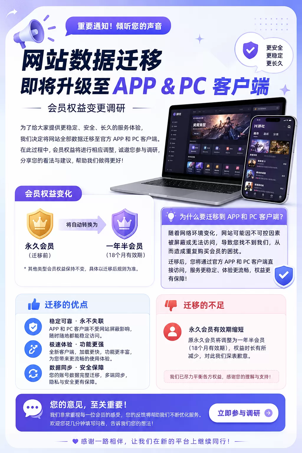 关于网站数据迁移至 APP 与 PC 客户端的意见征集